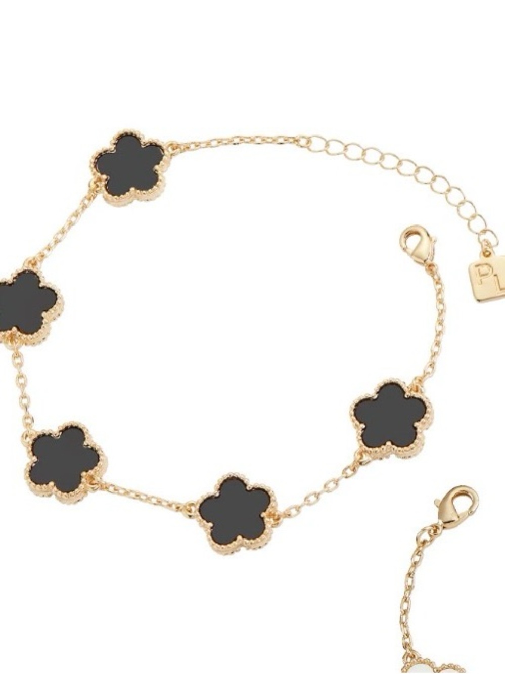 Park Lane Gold-Plated Black Clover Link Bracelet - Women Jewelry